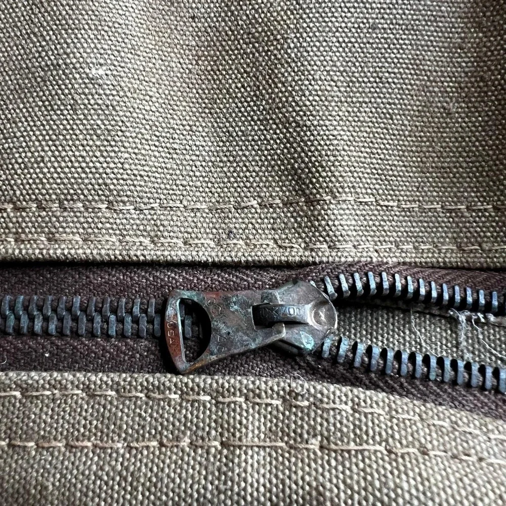 Vintage Military Canvas Garment Bag Khaki Travel Suitcase Leather Distressed